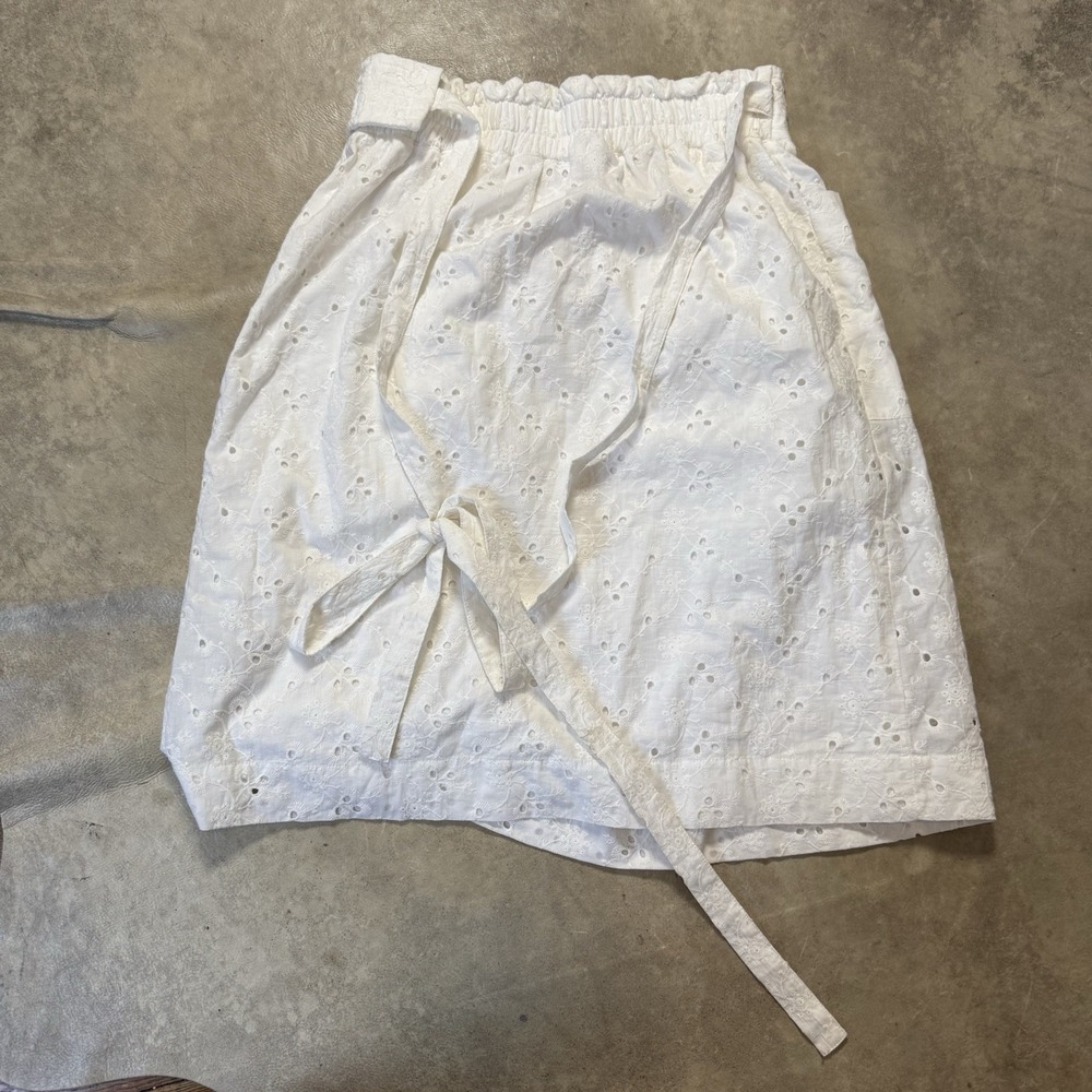 Jill Stuart Skirt Womens‎ Size 10 White Strapped Tie Waist Eyelet Cotton